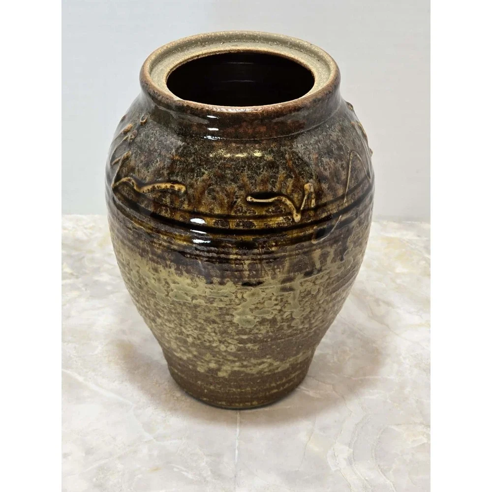 Studio Pottery Art Vase GUC Signed Brown Green Drip Glaze Rustic Boho 🍂 - Picture 5 of 8